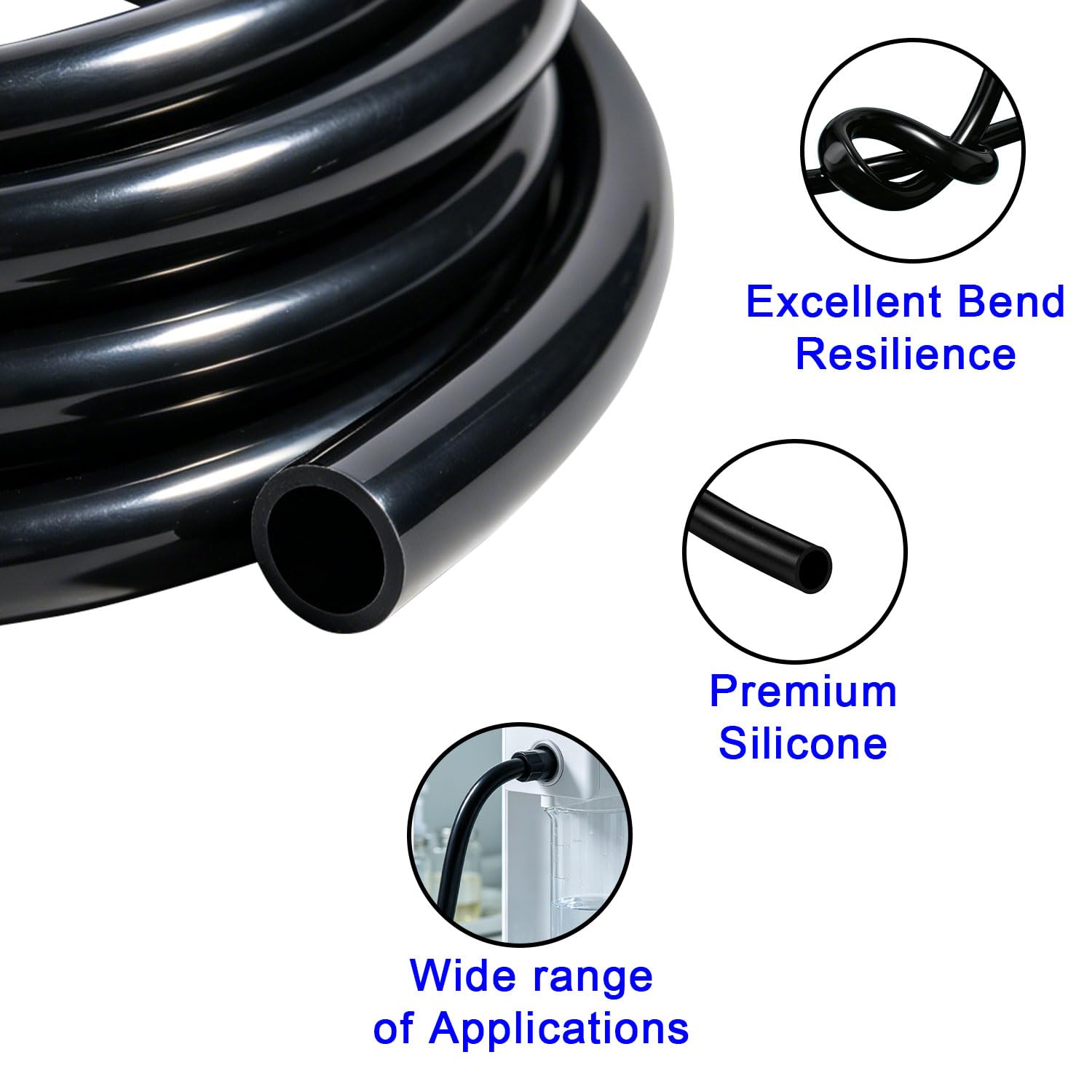 Silikonschlauch 6mm ID X 10mm OD 4.0 Meter Länge, HQMYKOR Lebensmittelqualität Schläuche, Schwarz Silikonschlauch für Wasser, auch für Luft, Wasser, Öl und andere Flüssigkeiten, flexible Schläuche