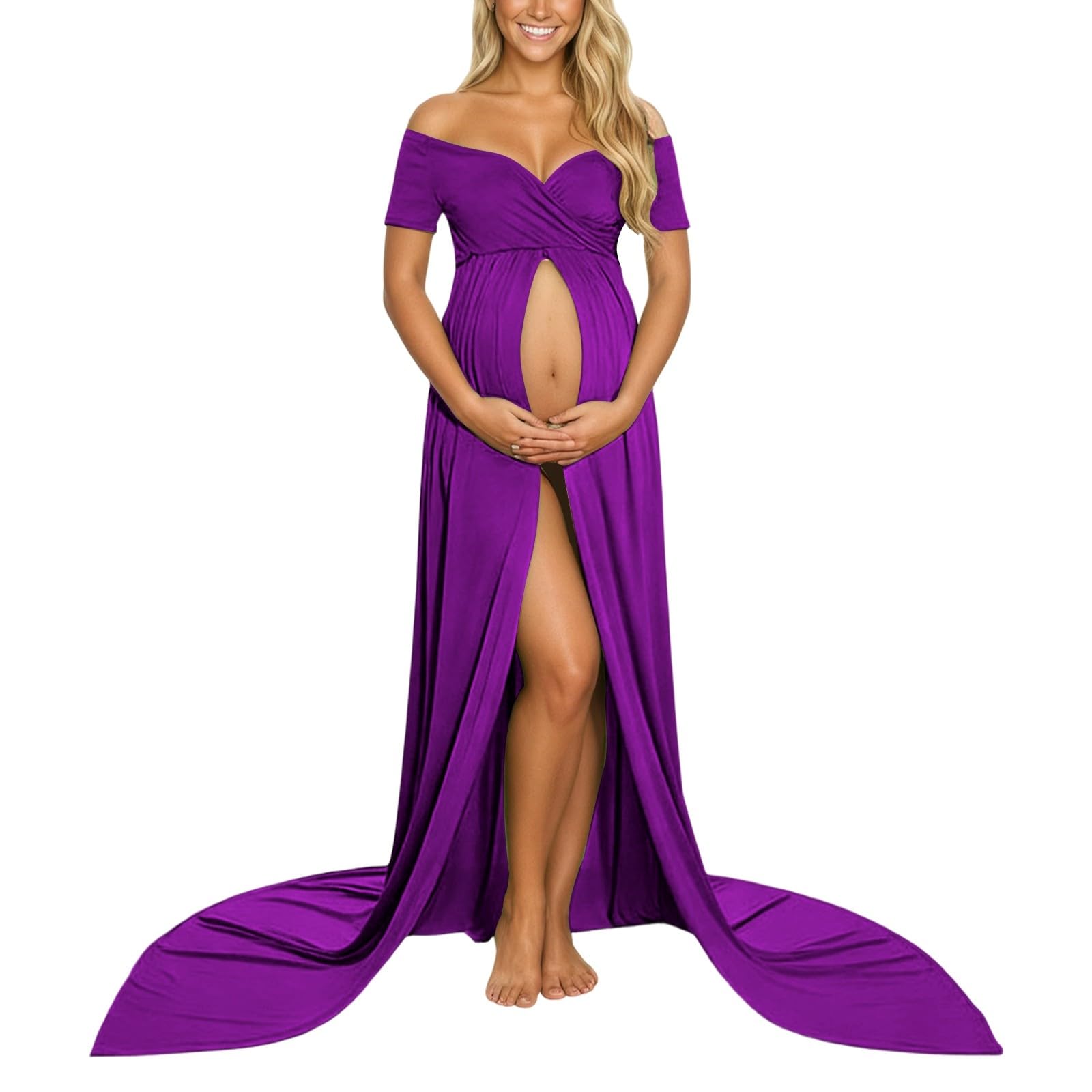 Vestido elegante de maternidad para sesión de fotos de embarazo, vestido de manga larga hasta el suelo para fotografía de embarazo y