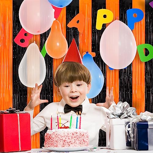 Orange Black Tinsel Foil Fringe Curtains, 2 Pack 3.3x8.3 Feet Party Streamer for Birthday Party Decorations, Halloween Decor, Foil Curtain Backdrop for Bachelorette Party