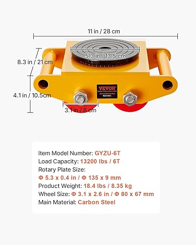 Miniatura 7 de VEVOR 4PCS Machinery Skate Dolly, 26455LBS12T Industrial Machinery Mover, Heavy Duty Carbon Steel Machinery Moving Skate y 4 ruedas de acero al
