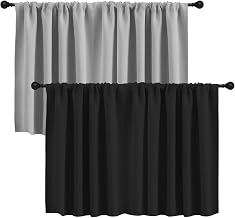 Short Window Curtains 2 Pieces - Modern Half Curtain, Blackout Curtains for Kitchen, Bathroom, Caravan, with Rod Pocket, Stylish Design (Black + Light Grey, H 45 x W 132 cm)
