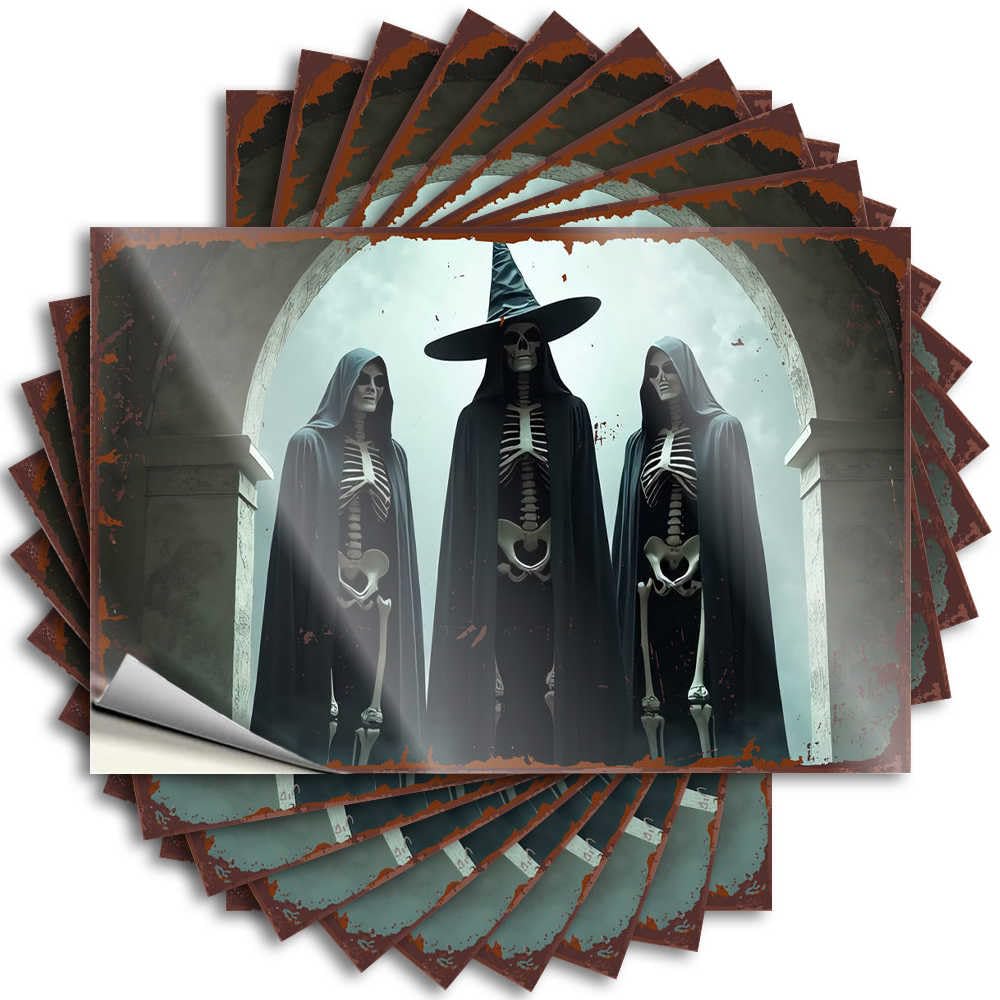 Three Skeletons in Cloaks Standing Under an Archway Southern Coffee Bar Decor - Decals Bumper Removable Vinyl Decal(6X9CM)