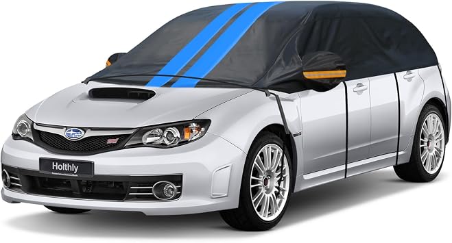 Half Car Cover Top for Hatchback and Small SUV, Windshield Cover for Ice and Snow, Roof Car Cover Waterproof All Weather with Reflective Strips and Side Elastic Hooks. H1 Up to 133 inch