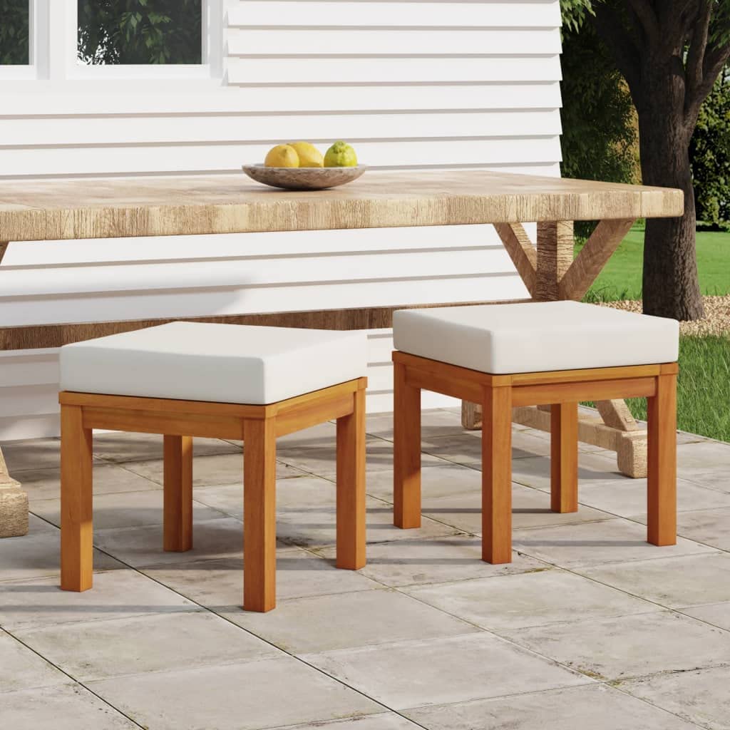 vidaXL Gartenhocker 2 STK., Sitzhocker mit Kissen, Holz Hocker für Garten Terrasse Innenhof, Gartenmöbel Fußhocker, Massivholz Akazie