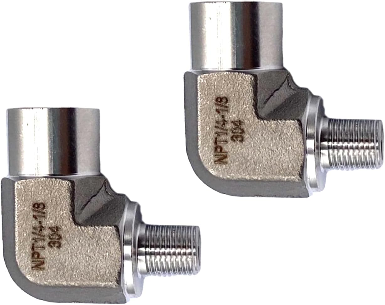 2 Pcs 1/8" NPT Male x 1/4" NPT Female Reducing Stainless Steel 90 Degree Barstock Street Elbow for Water Treatment, Fuels,Gas, Mechanical Processing and Hydraulic Systems