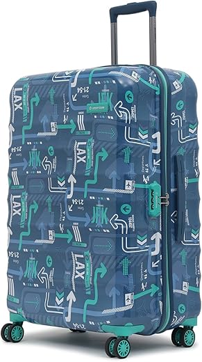 uppercase Jfk (Large) 76Cm|Hardshellsided Check-In Inline Trolley Bag For Travel|Eco Polycarbonate Printed Luggage|Combination Lock|8 Wheel Inline Trolley Bag||(Denim Blue),H-75.5 cms,Medium
