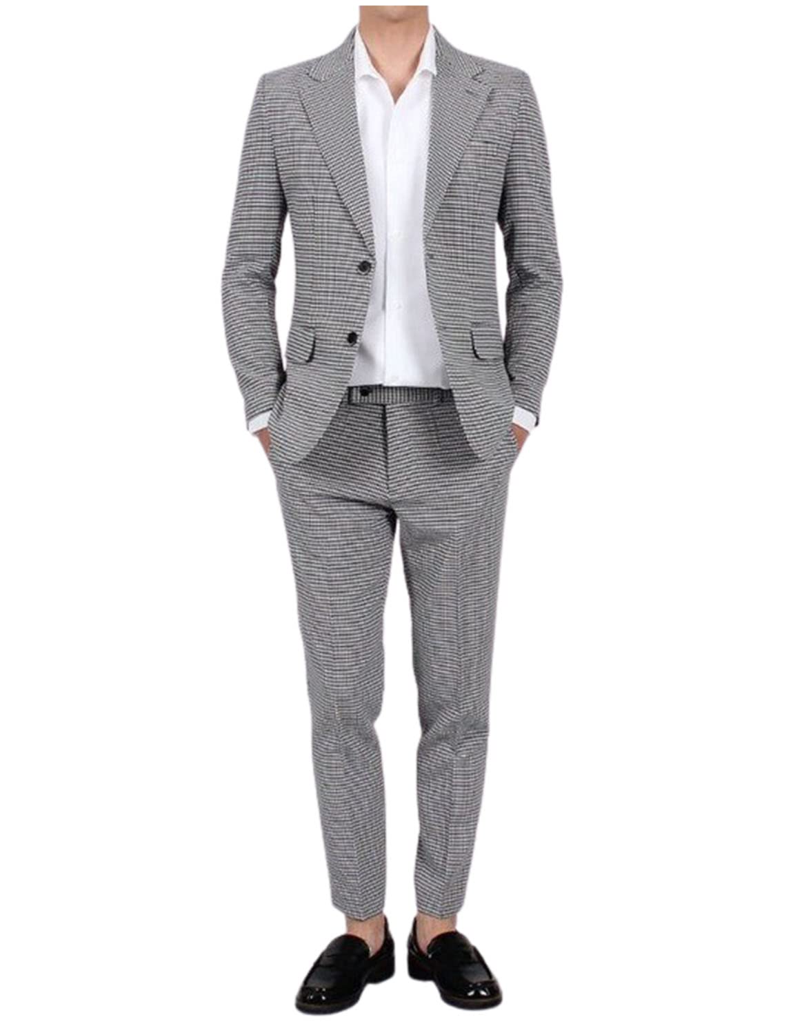 Uomo Tuta Pied de Poule Due Bottoni Giacca e Pantaloni Prom Abiti Homecoming