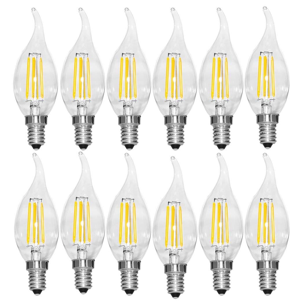 E14 Edison Candle Vintage Bulb, Ampoule à vis à filament LED, Ampoule à économie d'énergie d'ampoules 2200 à 6500K, Non-dimmable, Verre clair, Paquet de 12 (Capacité : 2w-220v-2700K)