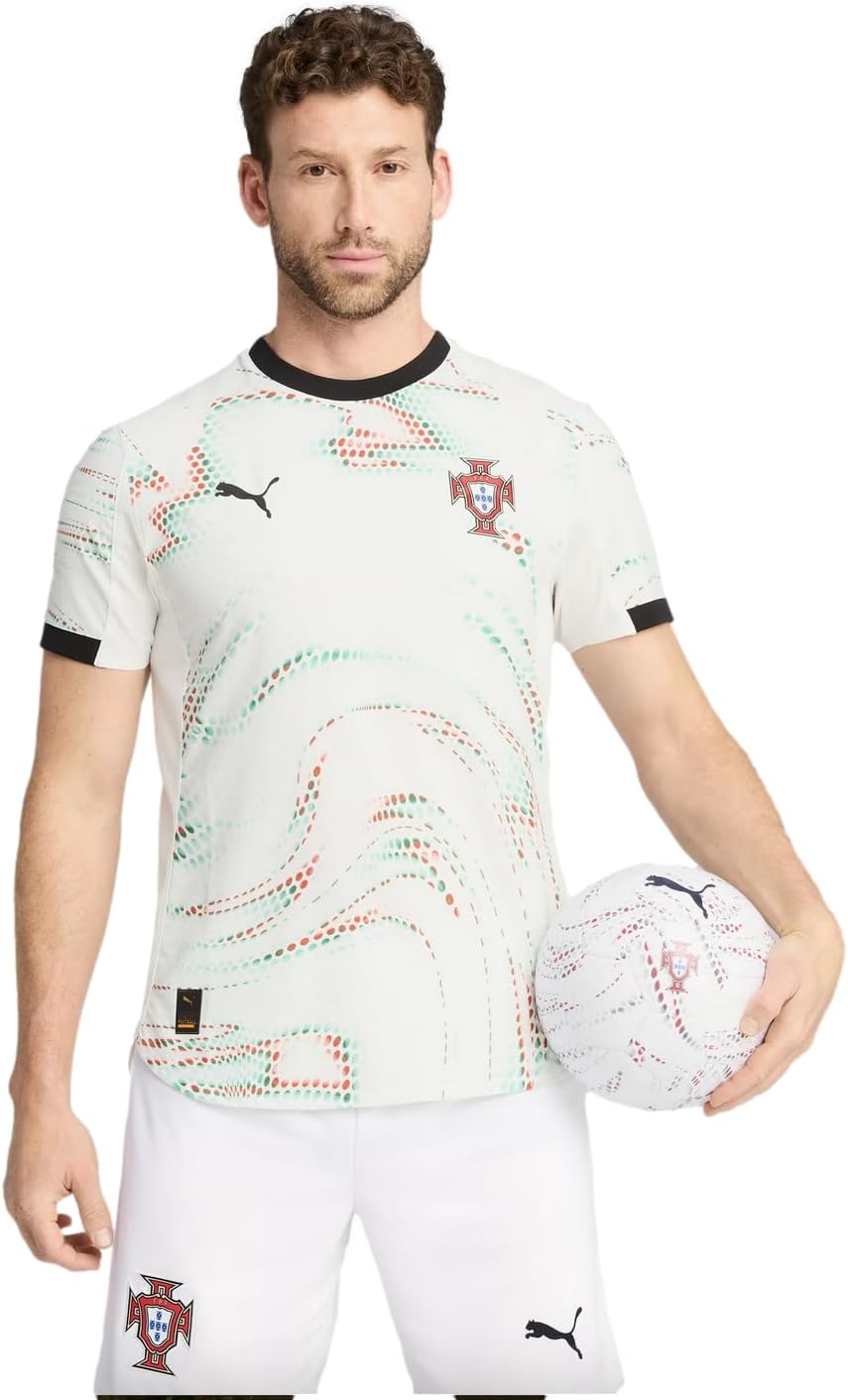 PUMA Mens Portugal '25 Away Graphic Crew Neck Short Sleeve Replica Jersey Soccer Cleats - White - Size XL