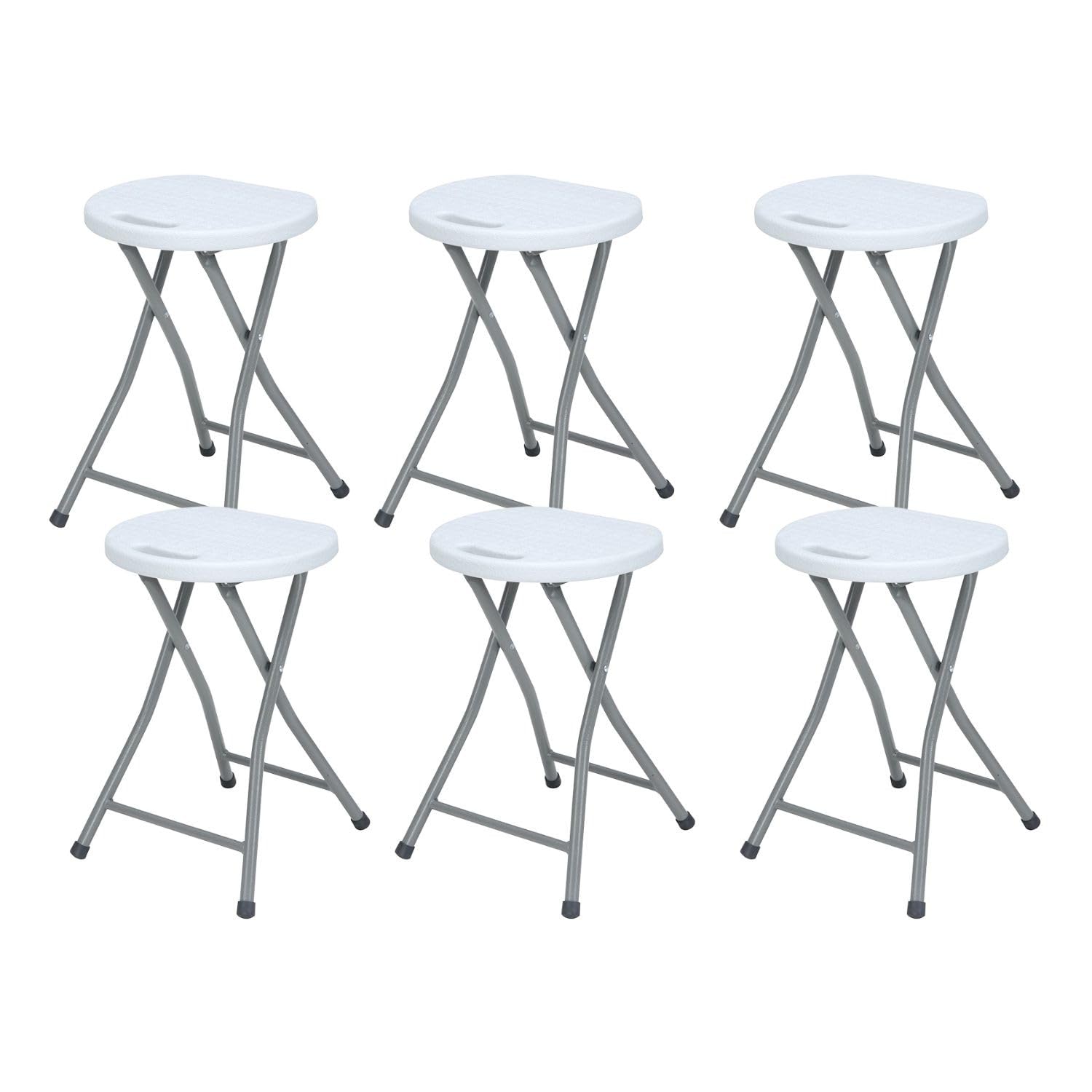 Pack of 6 Folding Stools Resin and Steel 31x45cm White 7house