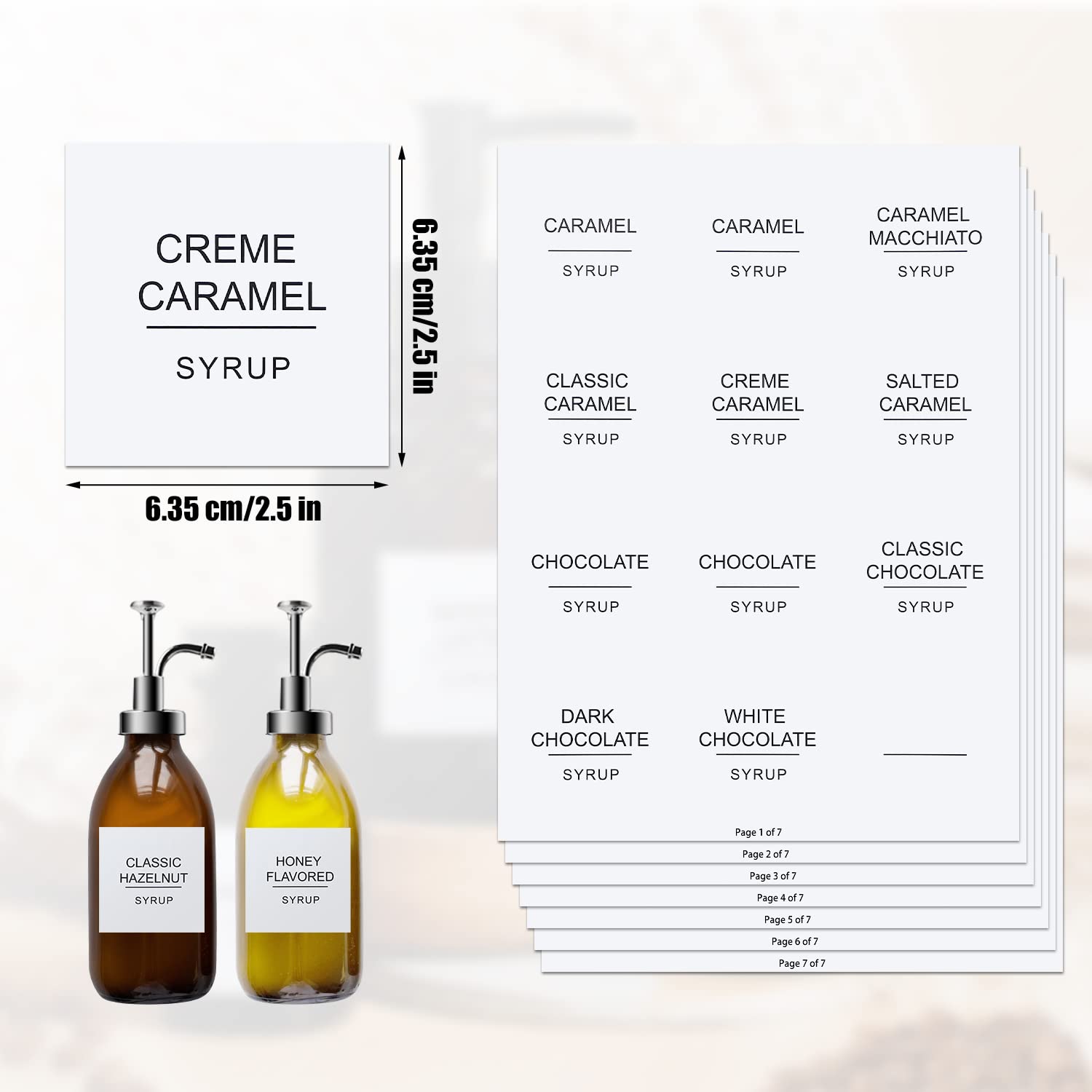 AIEX Coffee Syrup Labels, 84pcs Waterproof White Minimalist Stickers for Bottles, Bar Containers, Dispenser Organization