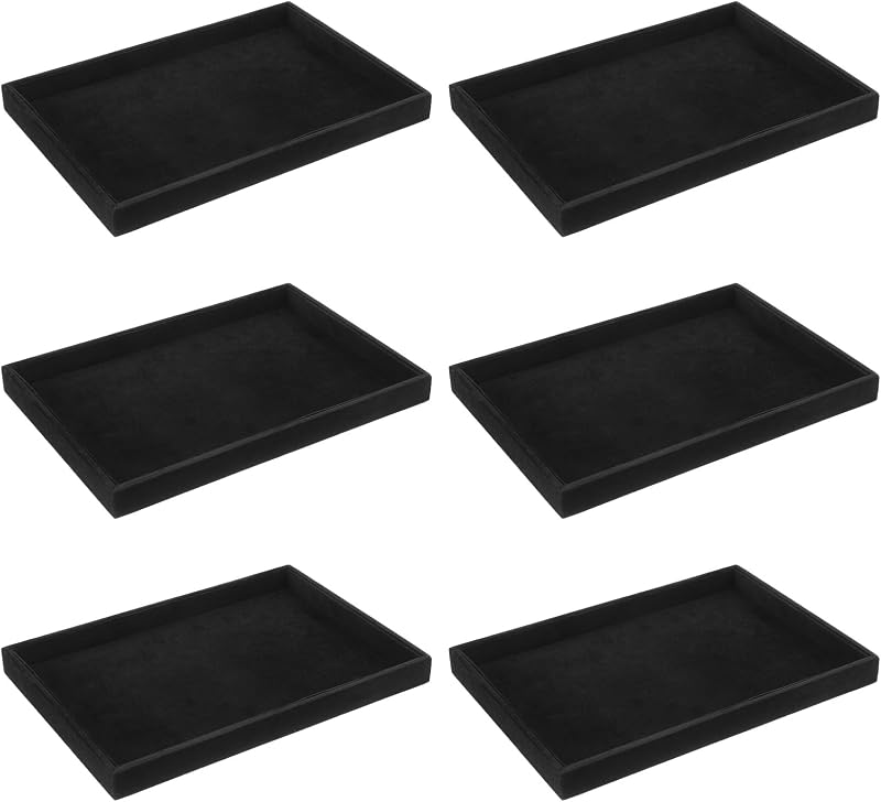 6 Pcs Velvet Stackable Jewelry Tray, Jewelry Organizer and Display for Bracelets Rings Earrings Necklaces, for Drawer and Countertop Showcase, Black