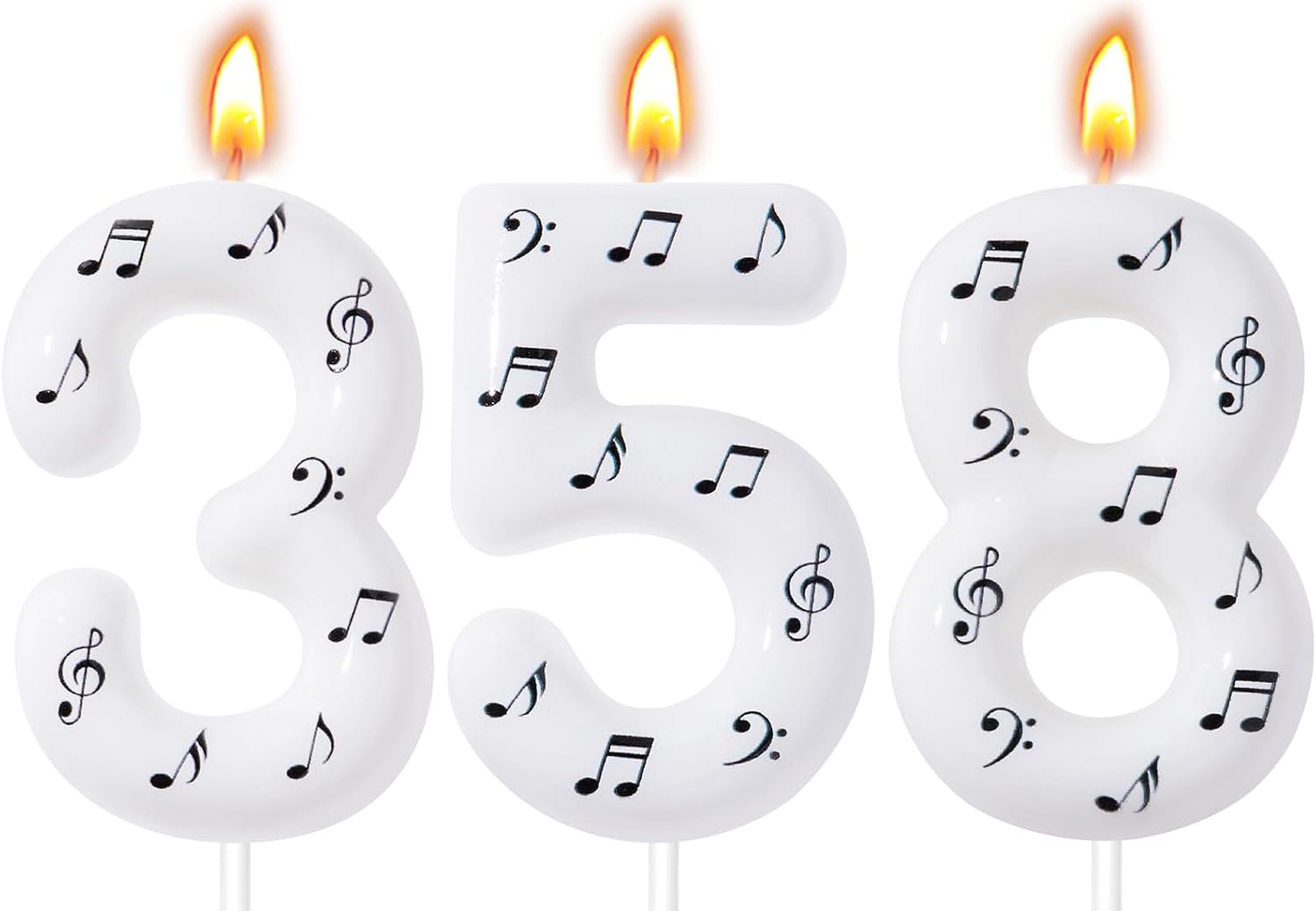 Music Birthday Candles, Music Party Decoration Supplies, Birthday Number Candles for Cake Topper (White, Number 8)