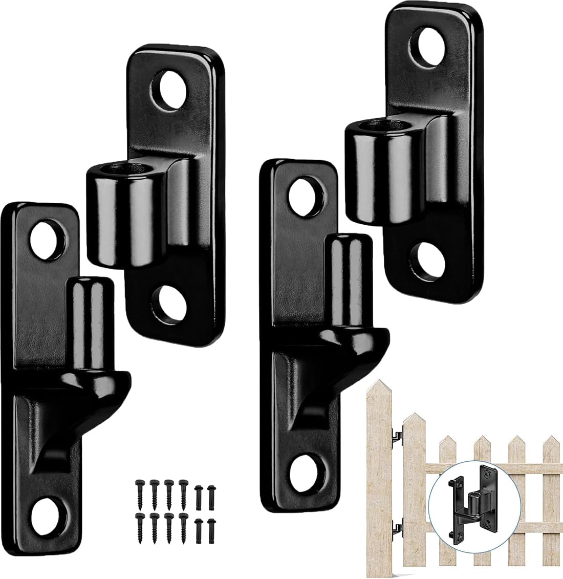 2 Pares Bisagras de puerta de acero inoxidable 304, Bisagra de puerta de montaje en pared, para puertas de granja, vallas de madera, Capacidad 270kg (Negro)