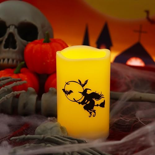 Miniatura 4 de Velas parpadeantes sin llama de Halloween de 3 x 5 pulgadas con control remoto y temporizador, velas impermeables a pilas, velas LED falsas para