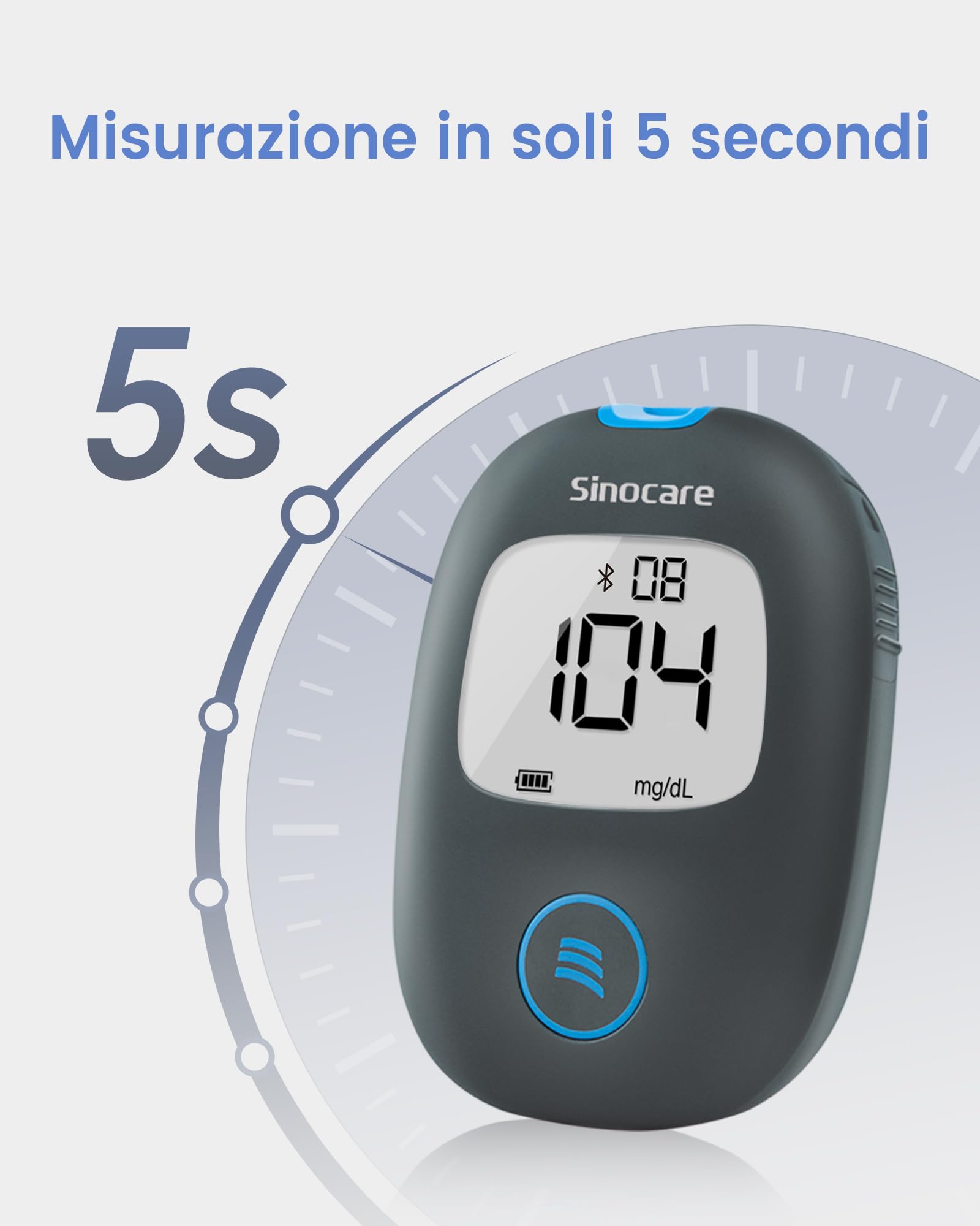 Sinocare Safe AQ Air Misuratore Glicemia Bluetooth, Glucometro con 25 strisce reattive e 25 lancette, Misuratore di Glicemia Bluetooth con App, 0,6 µL di sangue e risultati in 5 secondi