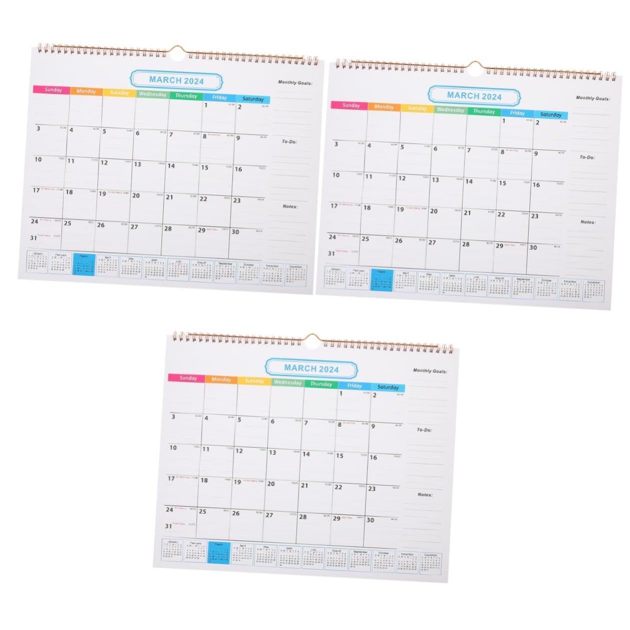 VILLCASE 3piezas Calendario De Pared Mensual Desgarrable Organizador De Citas Familiar Para Hogar Diseño De Notas Espacio Para Objetivos y Tareas Calendario De Meses Cubierta