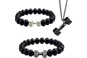 Dumbell and Volcanic Rock Bracelet for Men