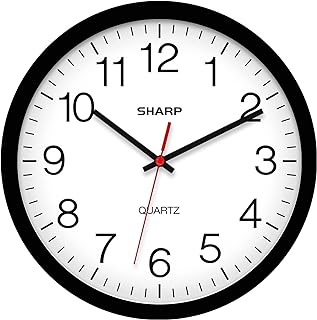 SHARP Wall Clock – Black, Silent Non Ticking 14 Inch Quality Quartz Battery Operated Round Easy to Read Home/Kitchen/Office/Classroom/School Clocks, Sweep Movement