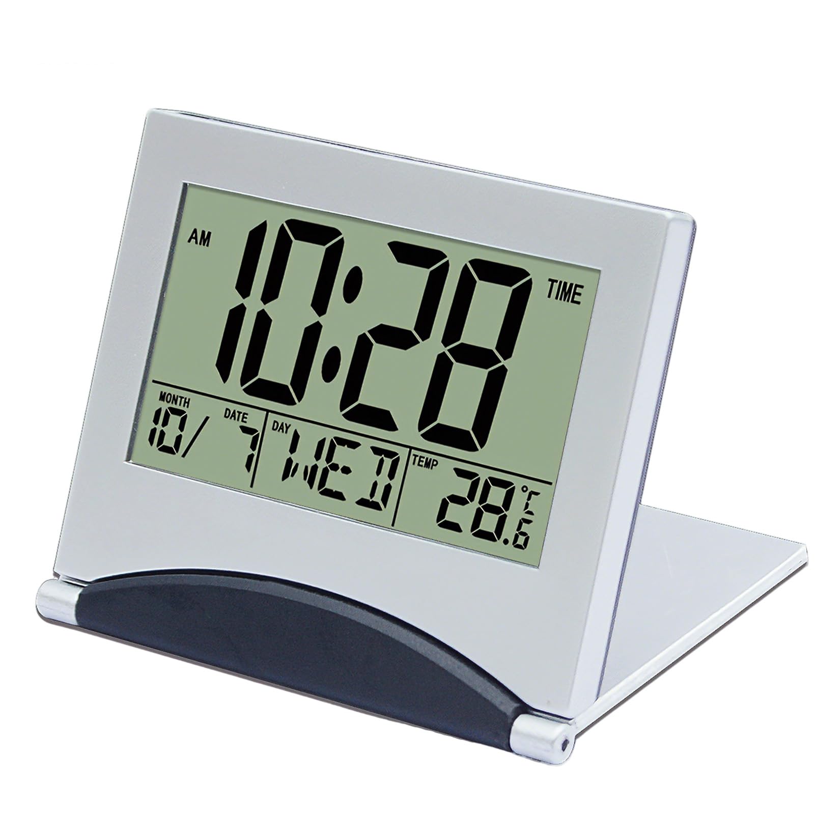 Digital Travel Alarm Clock Folding Portable Ultra-Thin Snooze 12/24H Date Temperature Birthday Reminder Countdown Function Battery Operated AAA Batteries Included(Take Off Insulating Sheet First)