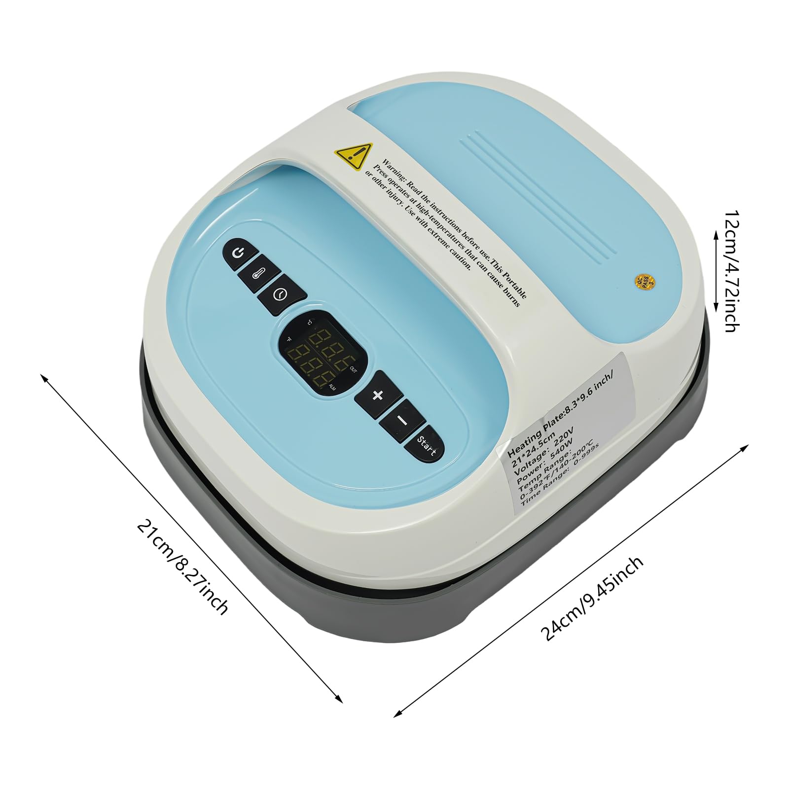 Prensa de transferencia de 540 W, 21 x 24 cm, prensa de calor portátil, máquina de impresión, calentamiento rápido 0-250 ℃, prensa caliente DIY para camisetas, sudaderas, bolsos, pancartas