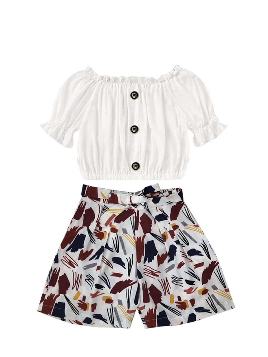 Vishwa Girl's Designer Wear Crop Top and Short Set (Multy Dot)