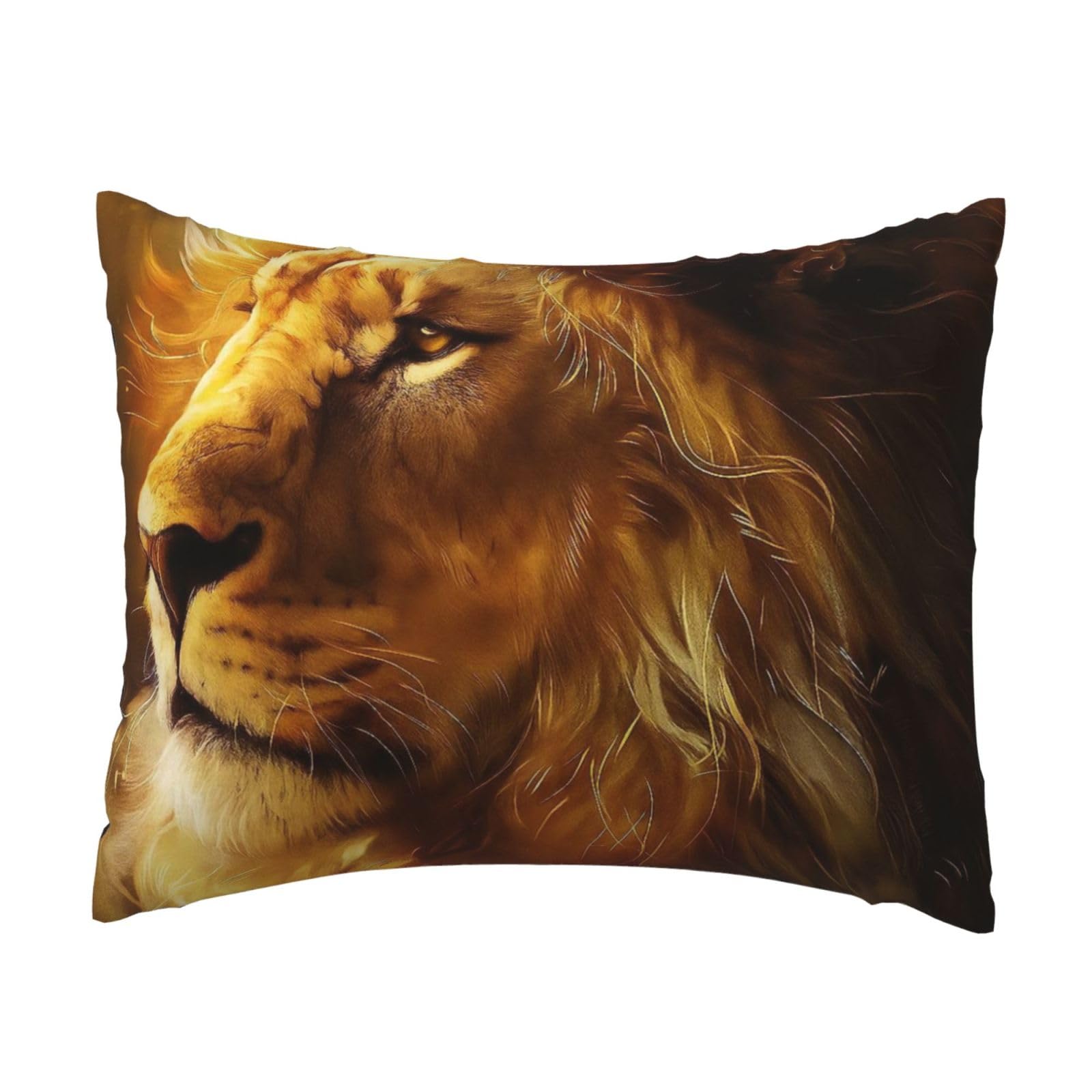 Majestic Lion in Golden Sunlight Pillowcase Soft Plush with Zipper Decorative Pillowcovers 16x20 in