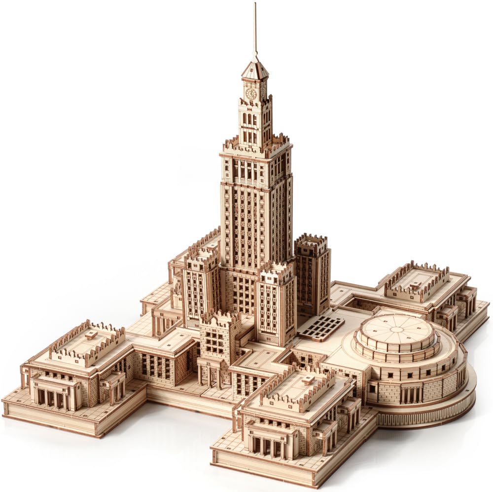Little Story Drewniane puzzle 3D, pałac kultury, model architektoniczny do samodzielnego montażu – kreatywny zestaw do majsterkowania dla dzieci od 14 lat – zestaw drewniany jako prezent dla młodzieży