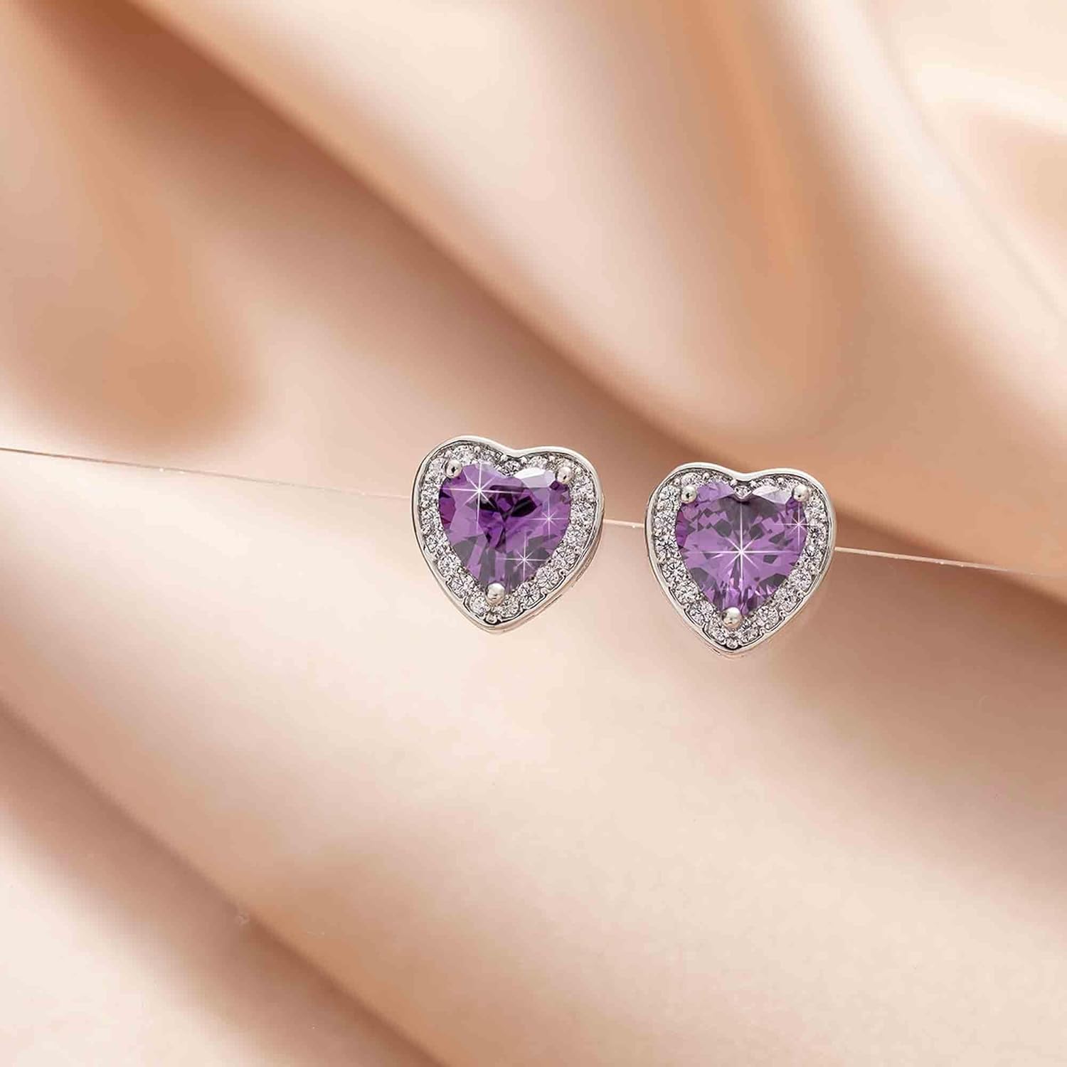 Austrian Crystal Halo Heart Stud Earrings for Women Fashion 925 Sterling Silver Hypoallergenic Jewelry - Image 5