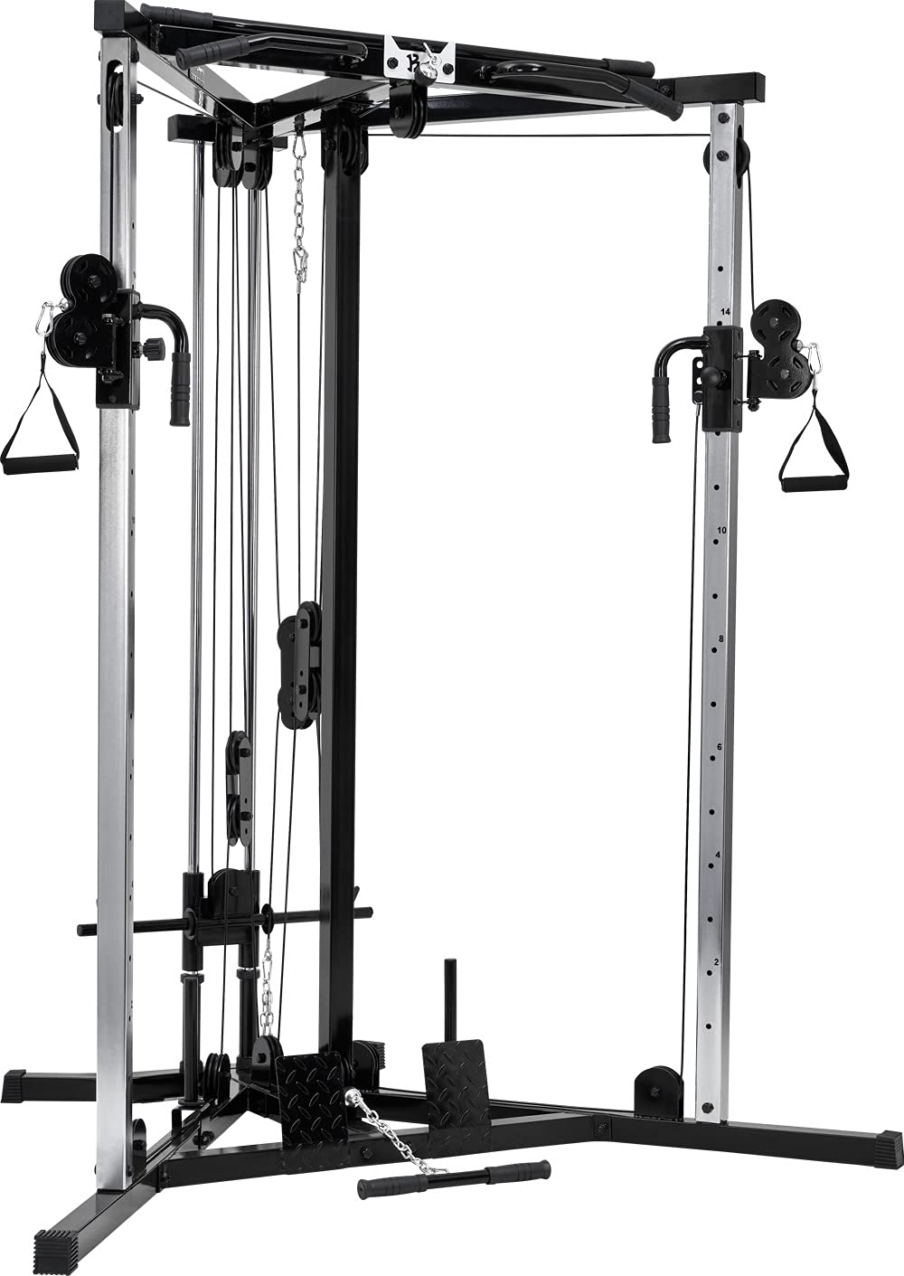 Bad Company Kabelzugstation mit umfangreichem Zubehör für unterschiedliche Griff-Aufsätze I Kompakte Cross-Over Kabelzugbrücke inkl. Klimmzugstange für das Homegym I BCA-138