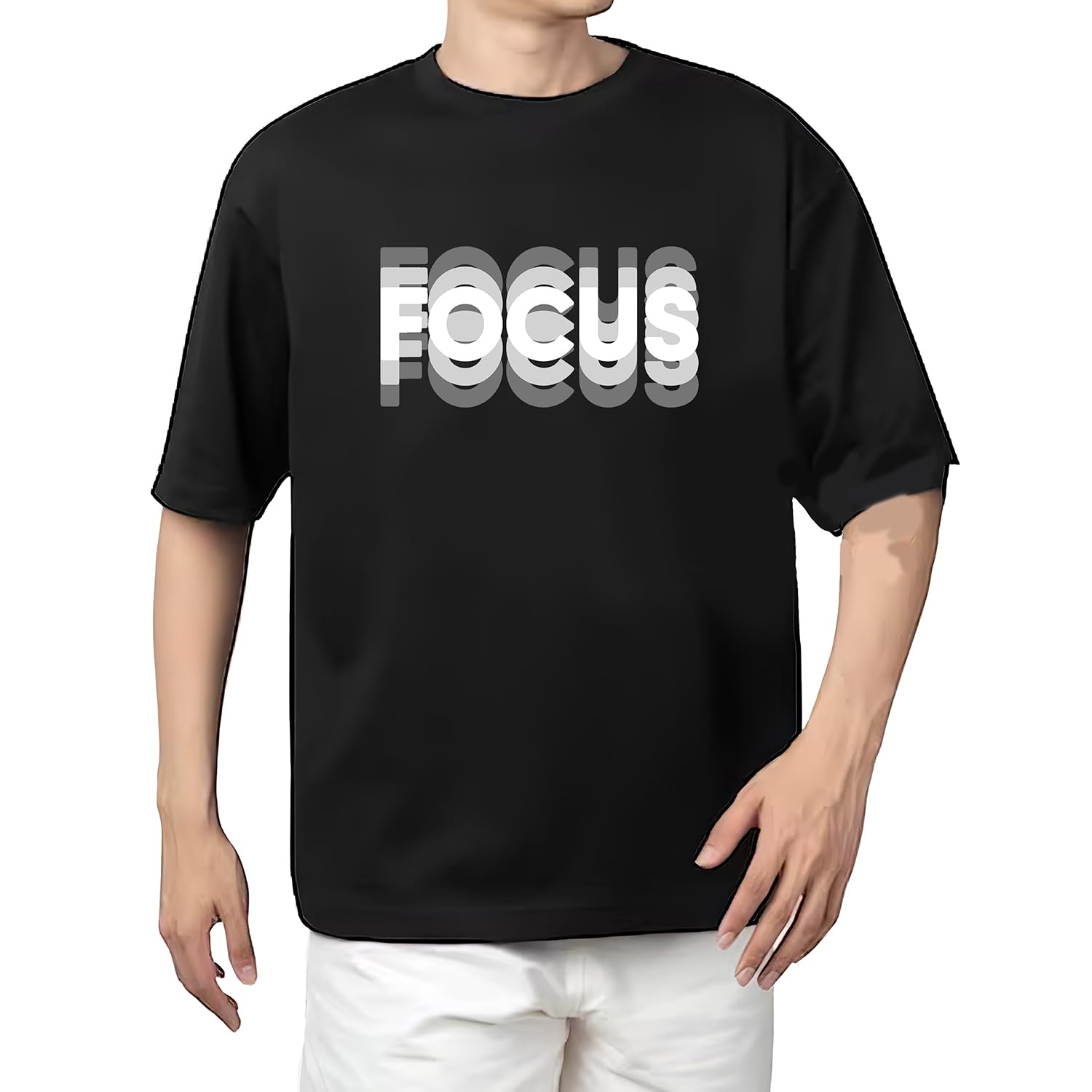 AROA Tshirt Focus Model : 052 Men Cotton Printed Oversized/dropshoulder/Round Neck Black Tshirt for Men Women Unisex-picture-10