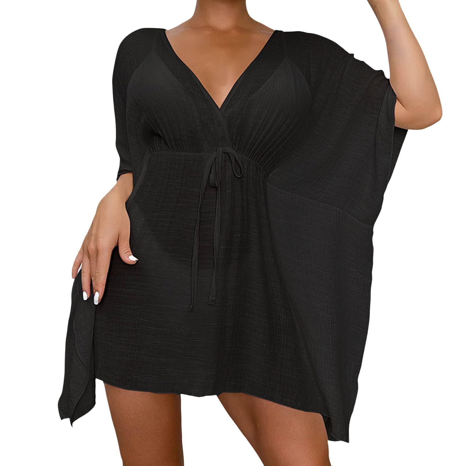Genérico Mujer Vestido Corto de Playa Pareos y Camisola de Playa Mujer Sexy Verano Túnica Ropa Traje de Baño Bikini Cover Up Color Sólido Blusa Tops Suelto
