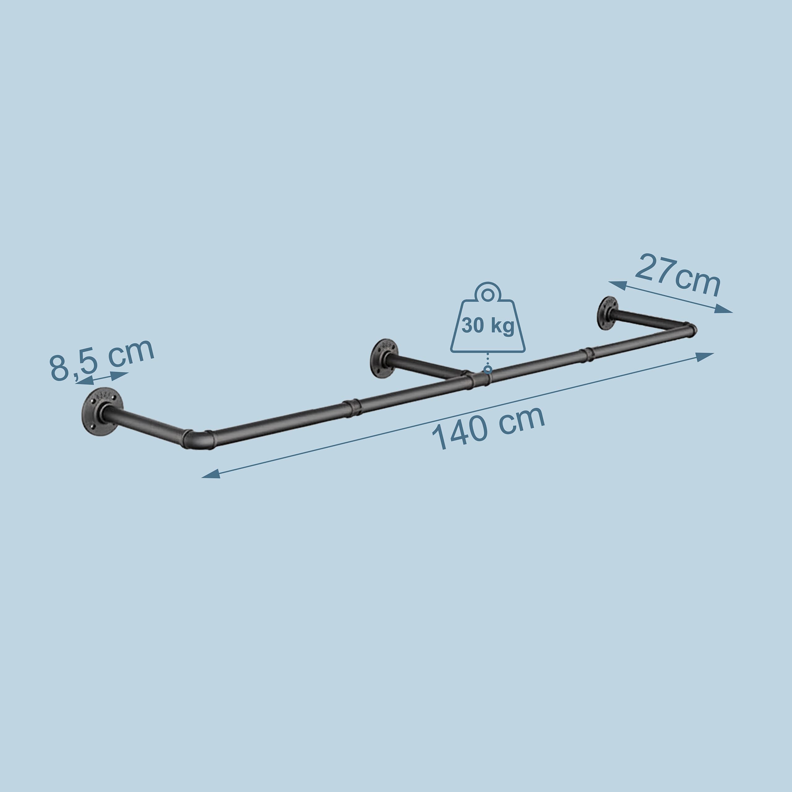 Relaxdays Barra Appendiabiti da Parete 140 cm, Stile Industriale, 6 Ganci a S, Camera, corridoio