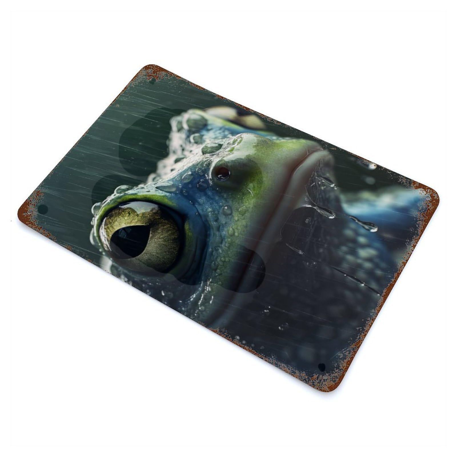 Wet Frog CloseUp 11.8"x7.9" Rustic Tin Plaque, Novelty Wall Decor for Living Room, Hallway And Home Decor