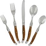 Laguiole 20 Piece Flatware Set – Stainless Steel Cutlery Set – Dishwasher Safe Silverware Set – Luxurious Utensil Sets w/Knives, Spoons and Forks Set (Wood Grain, Service for 4)