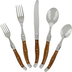 Laguiole 20 Piece Flatware Set – Stainless Steel Cutlery Set – Dishwasher Safe Silverware Set – Luxurious Utensil Sets w/Knives, Spoons and Forks Set (Wood Grain, Service for 4)