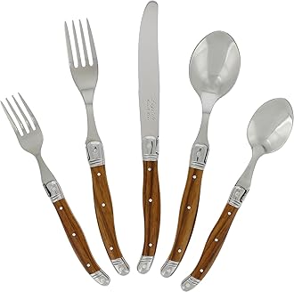 French Home Laguiole 20 Piece Flatware Set – Stainless Steel Flatware Set for 4 – Luxurious Wood Grain Utensil Set with Knives, Spoons and Forks