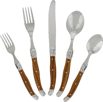 French Home Laguiole 20 Piece Stainless Steel Flatware Set, Wood Grain