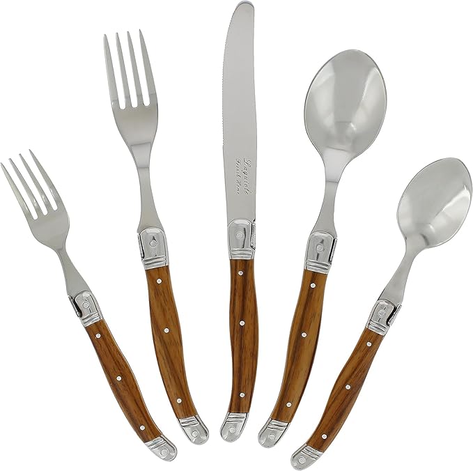 French Home Laguiole 20 Piece Flatware Set – Stainless Steel Flatware Set for 4 – Luxurious Silver Utensil Set with Knives, Spoons and Forks