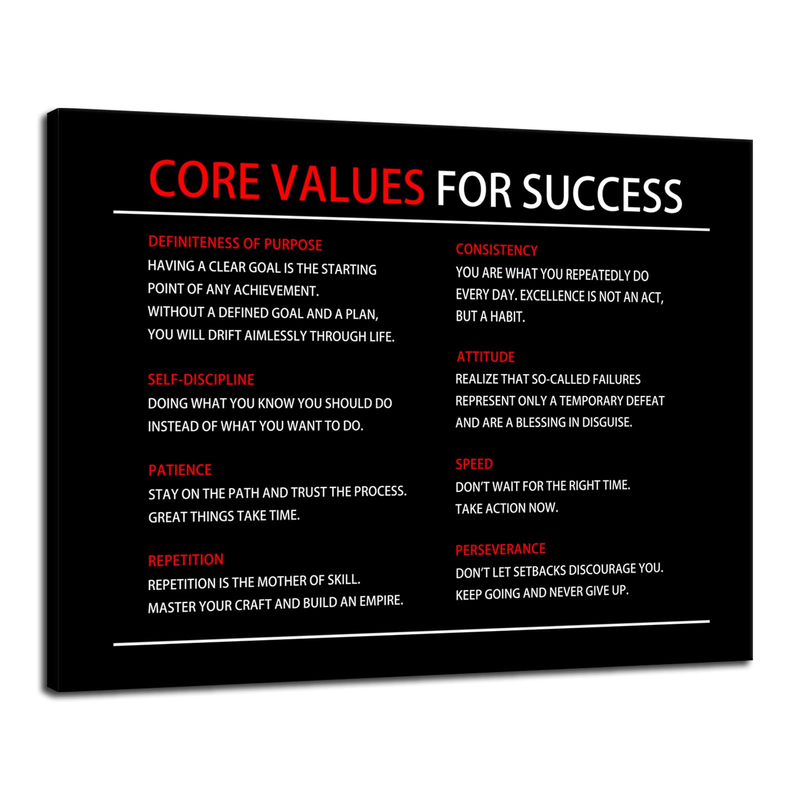 FHBWART Inspirational Canvas Wall Art Motivational Core Values Poster Modern Inspiring Entrepreneur Positive Quotes Painting Picture Print Artwork Office Gym Home Wall Decor Framed<18 x 24 inch> โ image 1