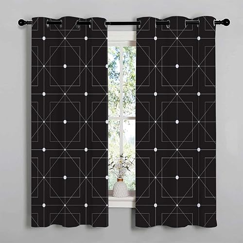 Blackout-Curtains for Bedroom Black Geometry Lattice Line Modern Curtain Divider for Room Separation Cortinas para Ventanas De Cuarto 72Inch Width