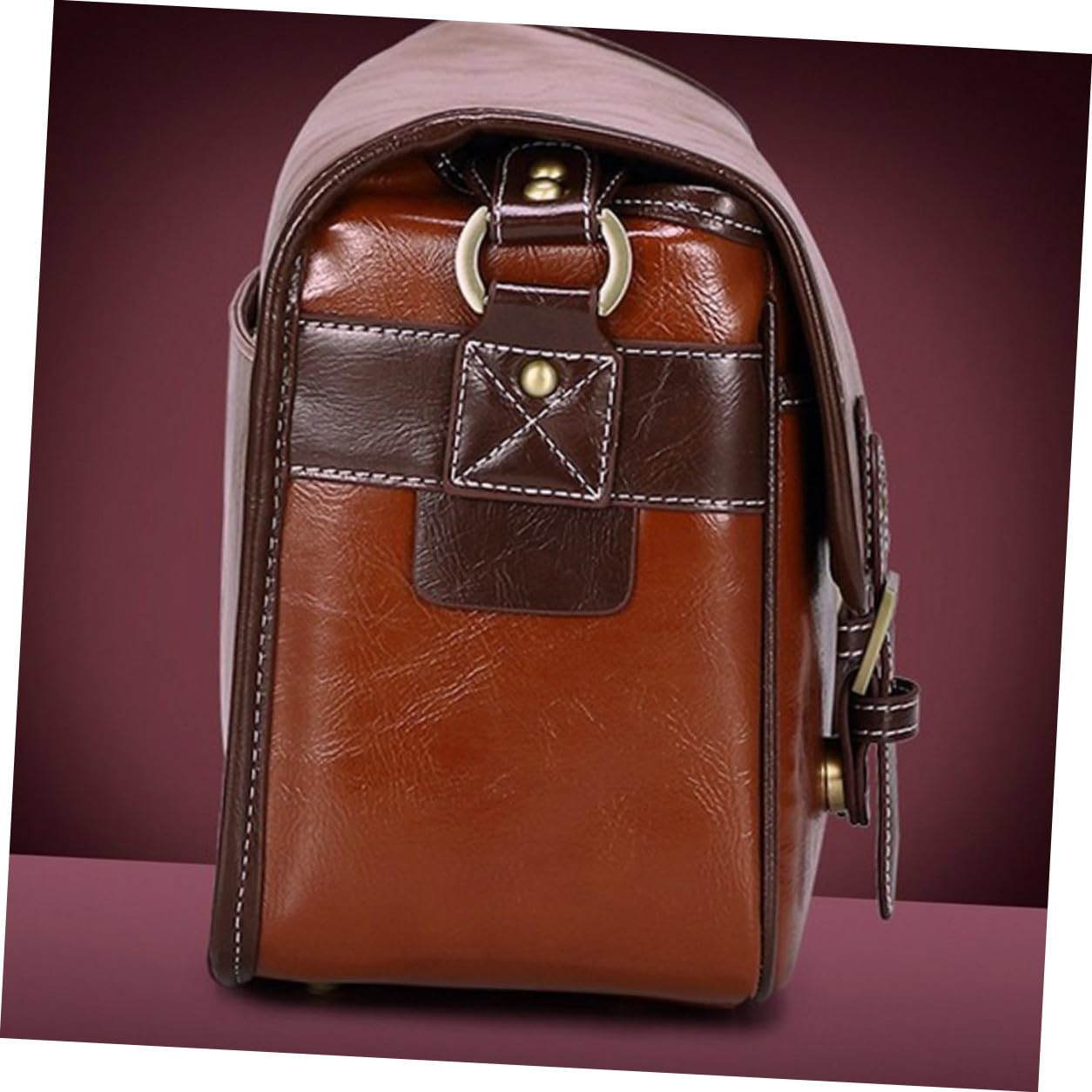 Yardenfun Bolsa Exteriores para Piel de Marrón DSLR Sintética Resistente Cámara Bolsillos de Botón Cortos al Fotógrafos Amantes Fotografía Viajes Aire Libre