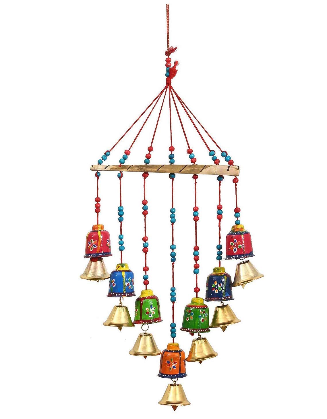 NAVYA Creation Wooden Rajasthani Colored Bells Design Wall Hanging Decorative Showpiece (Multicolour, 45 cm)