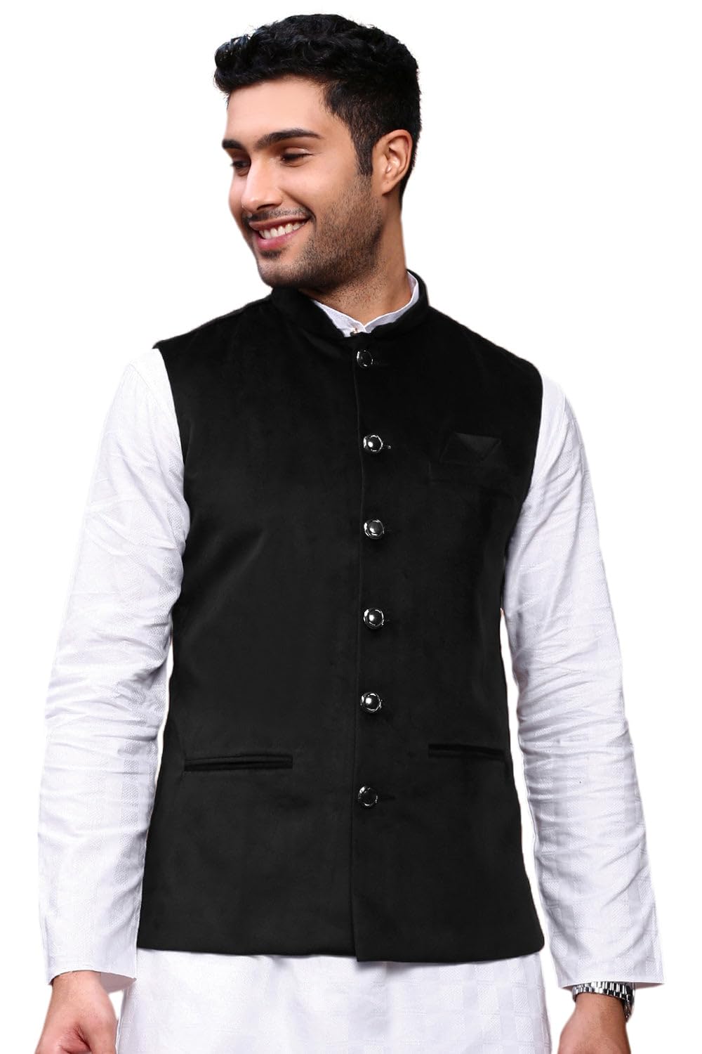 showoffff Men's Black Slim Fit Velvet Nehru Jacket-AK-Velvet-A-1_Black-picture-52