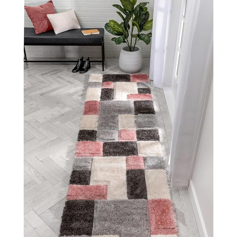 Image of A R Creations Rectangular Cotton Rug 1.5 Inch High Pile Soft Floor Mat Modern Handwoven Carpet for Living Room Bedroom & Home Decoration Size 6X9 Feet Pink Box
