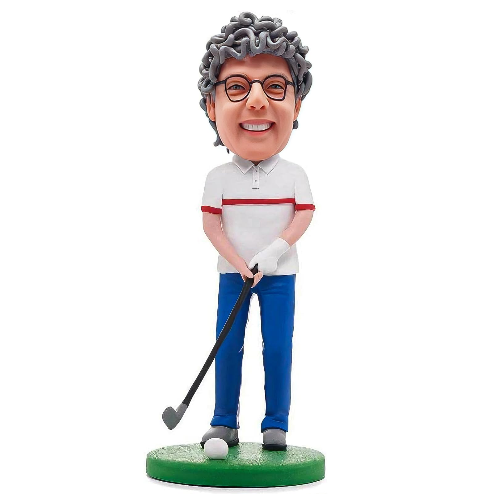 Figurine Bobble-Heads Personnalisée Poupée, Homme Golfeur Bobble Head, Bobble Head Figures Handmade Personalized Sculpture Gift for Man, Blanc