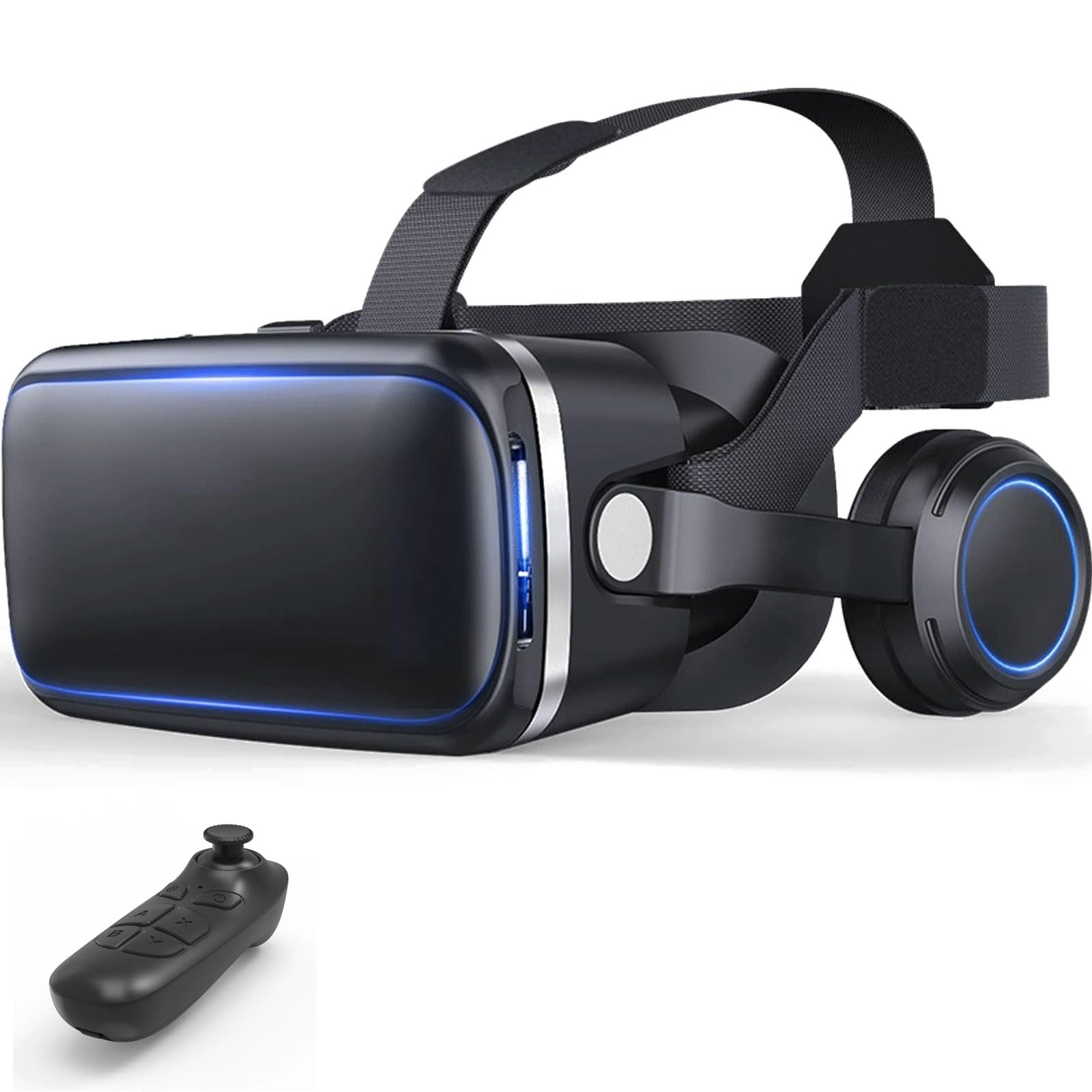 Occhiali VR, Visore Realtà Virtuale 3D, VR Visore Cuffie, Glasses 3D con Lenti HD Anti Luce Blu, Compatibili con Smartphone iPhone Android da 4,7-7,2 Pollici, Regalo di Natale, Regalo(B)
