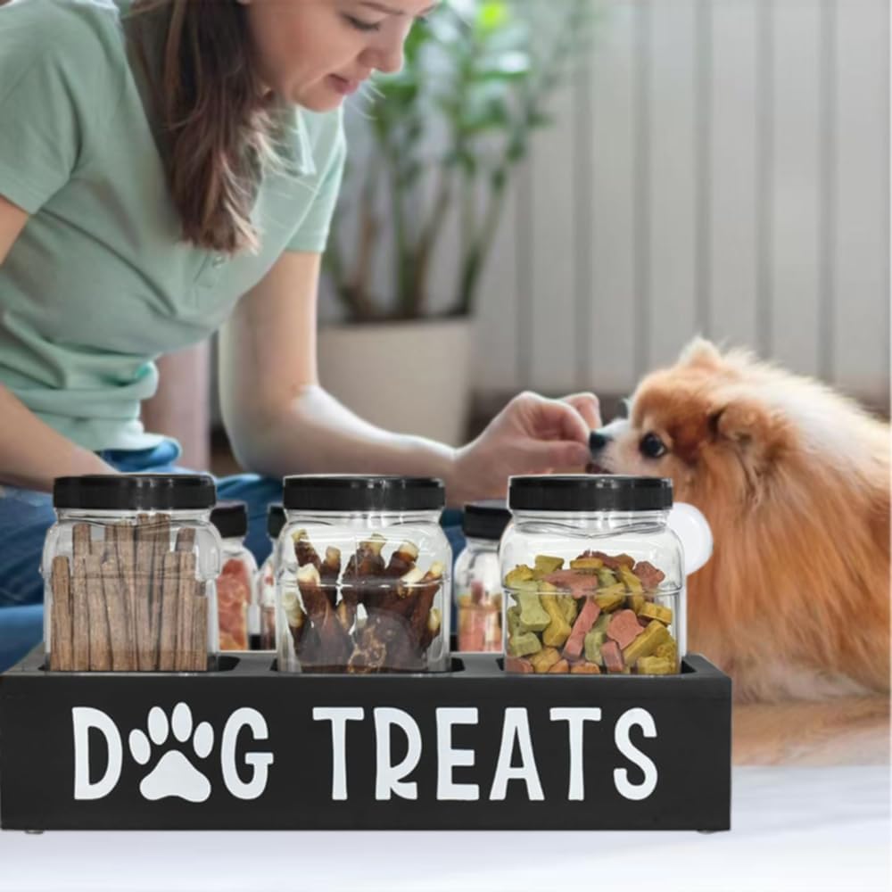 HoldOneLight Luftdichte Aufbewahrungsgläser für Hundeleckerlis, 3er-Set – Kunststoffbehälter für Tierfutter mit Deckel – Behälter für Hundefutter zur Organisation auf der Arbeitsplatte