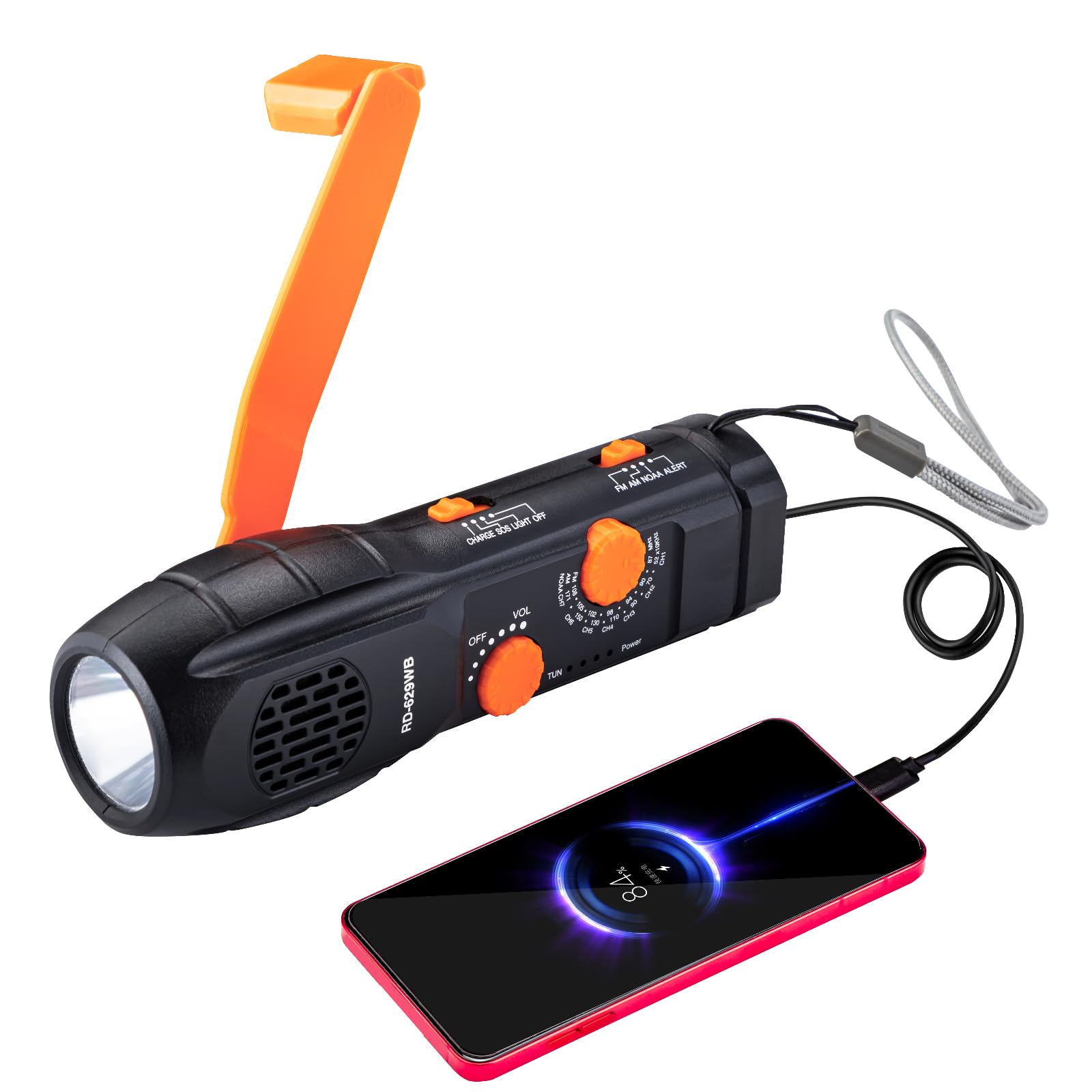 Radio d'urgence à manivelle, lampes de poche pour les urgences avec chargeur de téléphone portable, radio météo AM/FM/NOAA alerte météo et lampe de poche de survie SOS alarme
