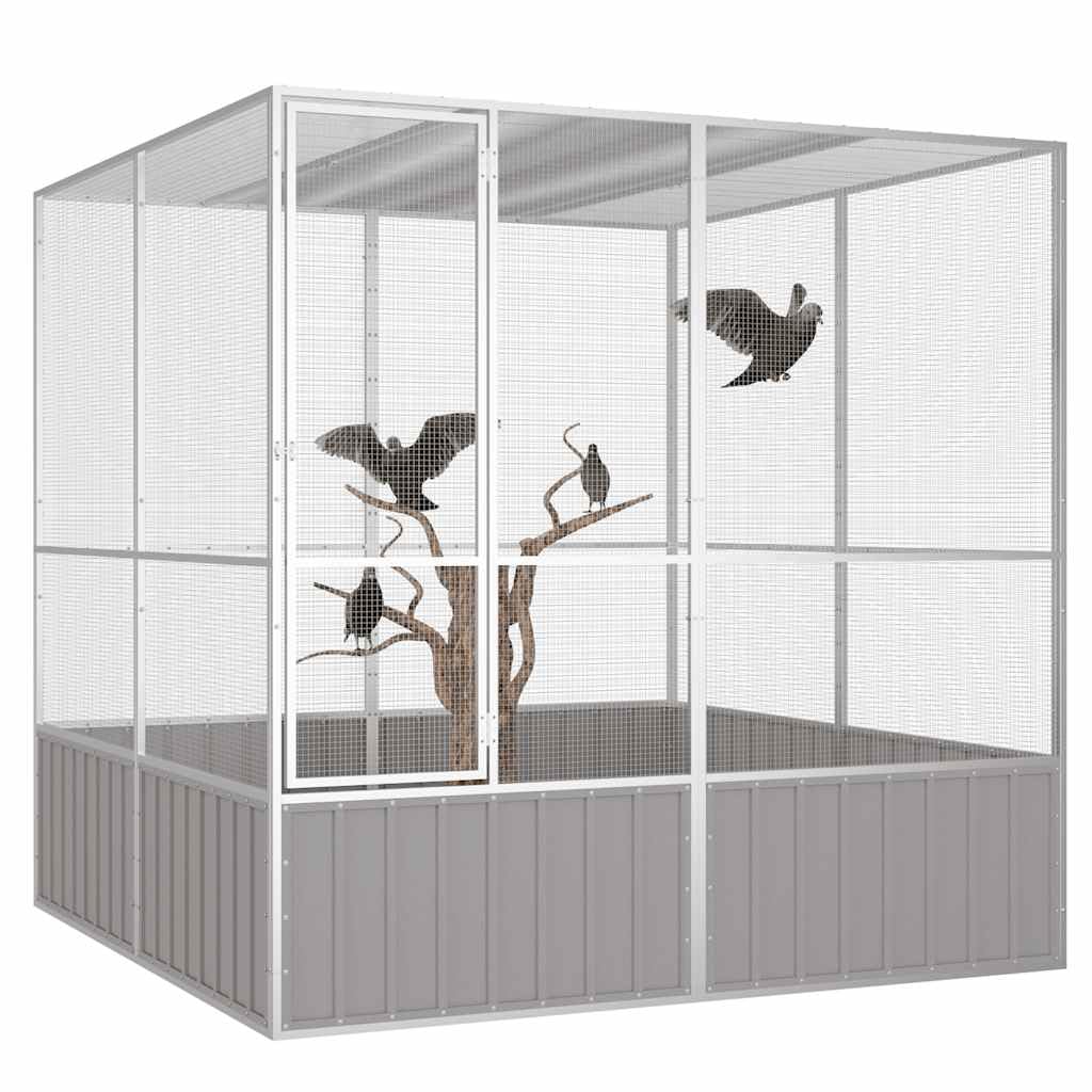 Vogelkäfig Grau 213,5x217,5x211,5 cm Verzinkter Stahl,Tier- & Haustierbedarf,Haustierbedarf,Vogelbedarf,Vogelkäfige & -ständer,Grau,56.05 kg-171552